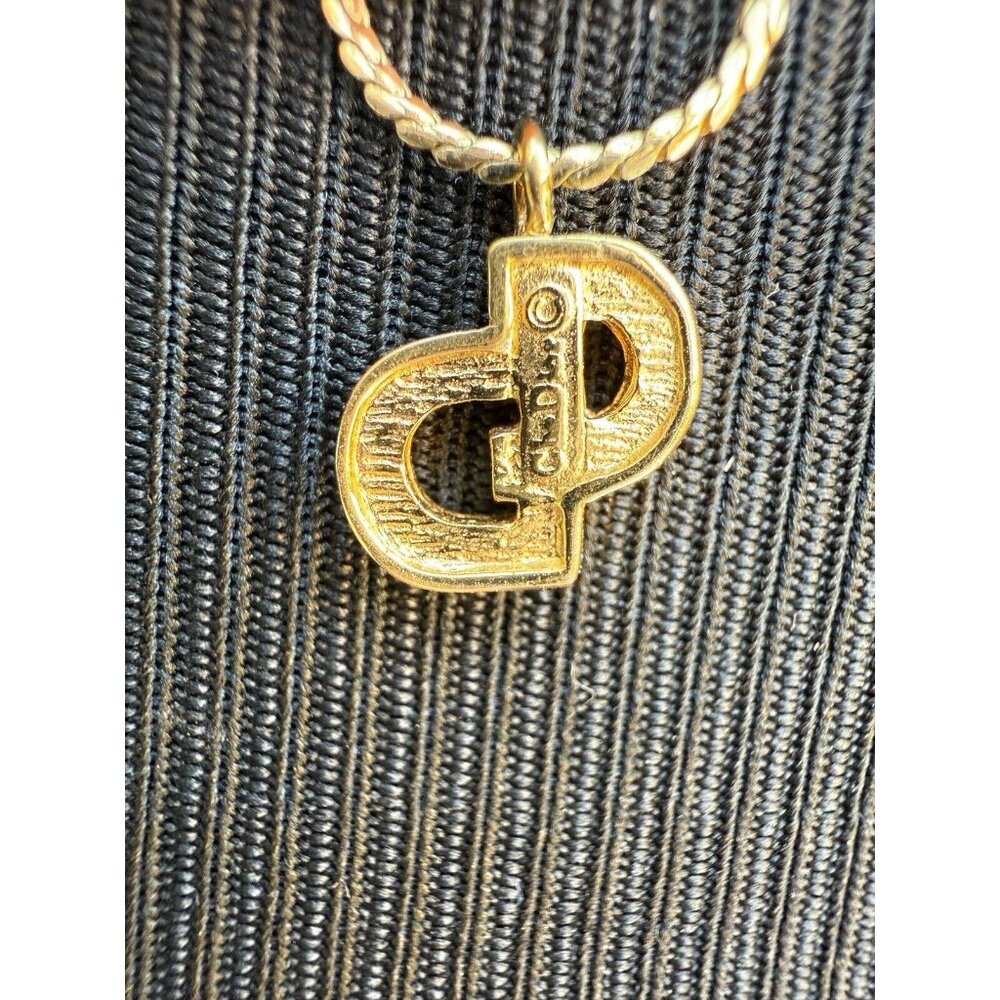 Christian Dior Gold Tone Logo Pendant Necklace - Picture 8 of 8